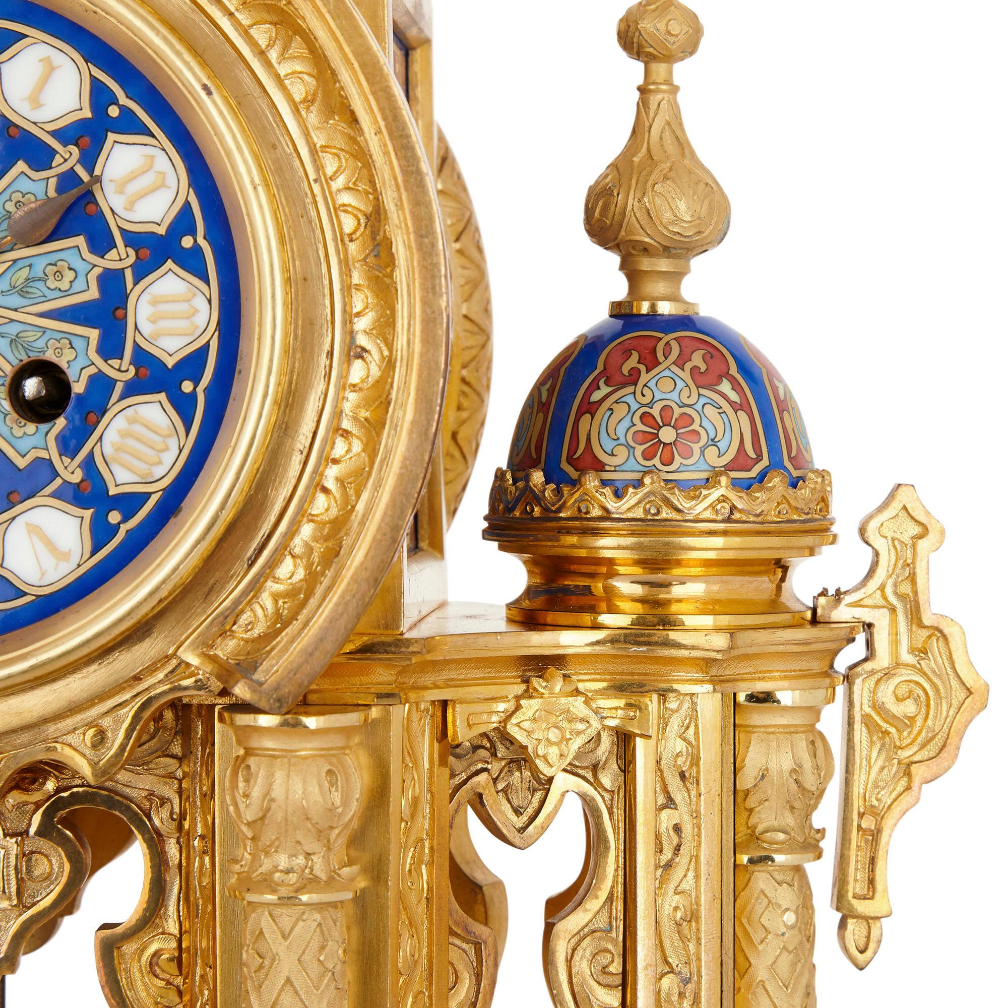 Belle Époque Period Ormolu and Porcelain Mantel Clock in Moorish Style In Good Condition For Sale In London, GB