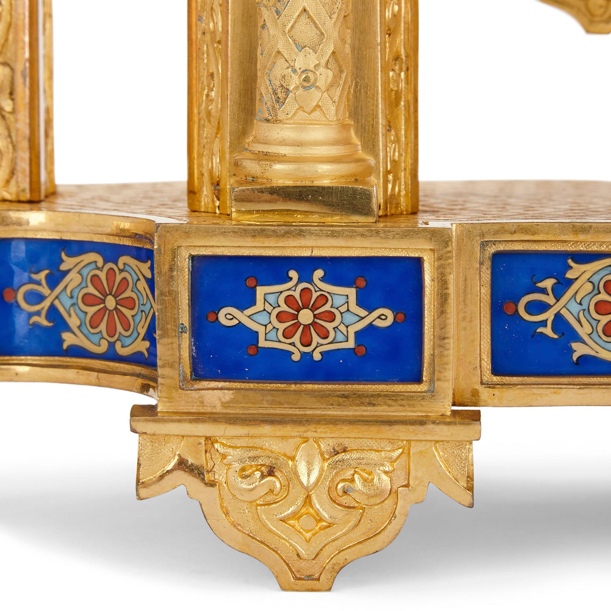 19th Century Belle Époque Period Ormolu and Porcelain Mantel Clock in Moorish Style For Sale