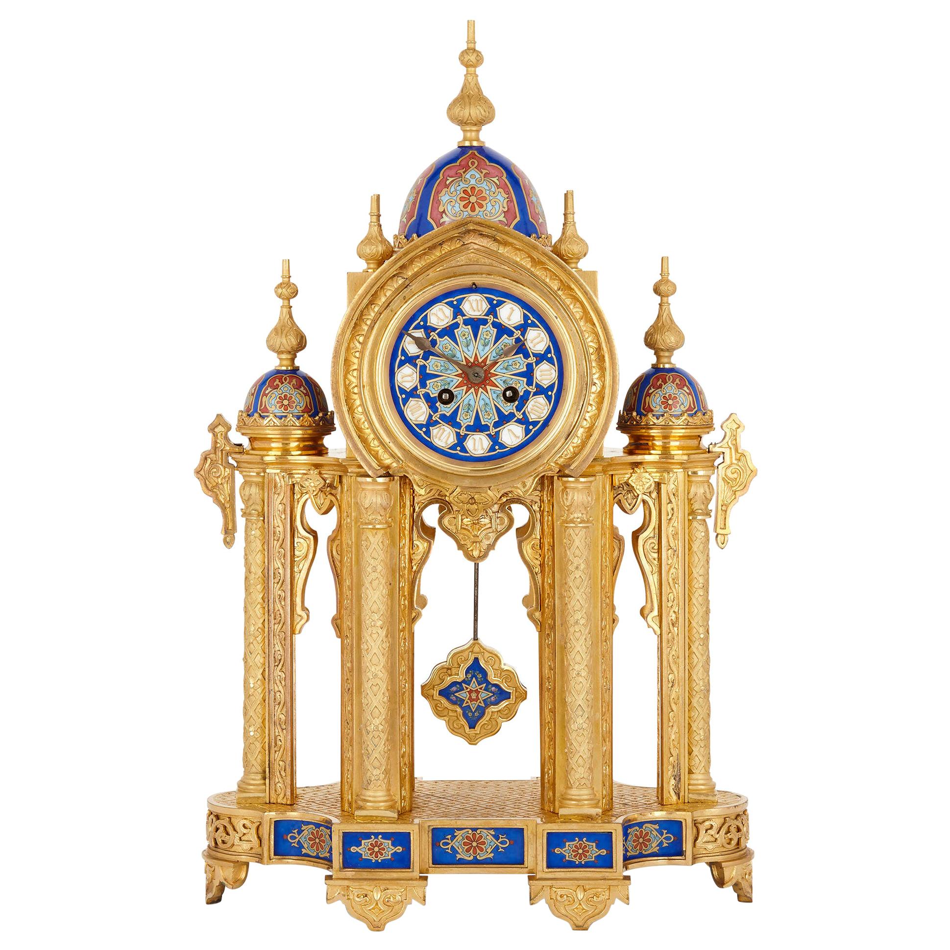 Belle Époque Period Ormolu and Porcelain Mantel Clock in Moorish Style