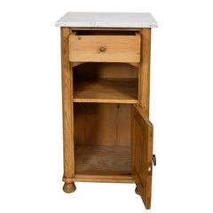 Belle Époque Pine Nightstand/ Pot Cupboard with White Carrara Marble Top