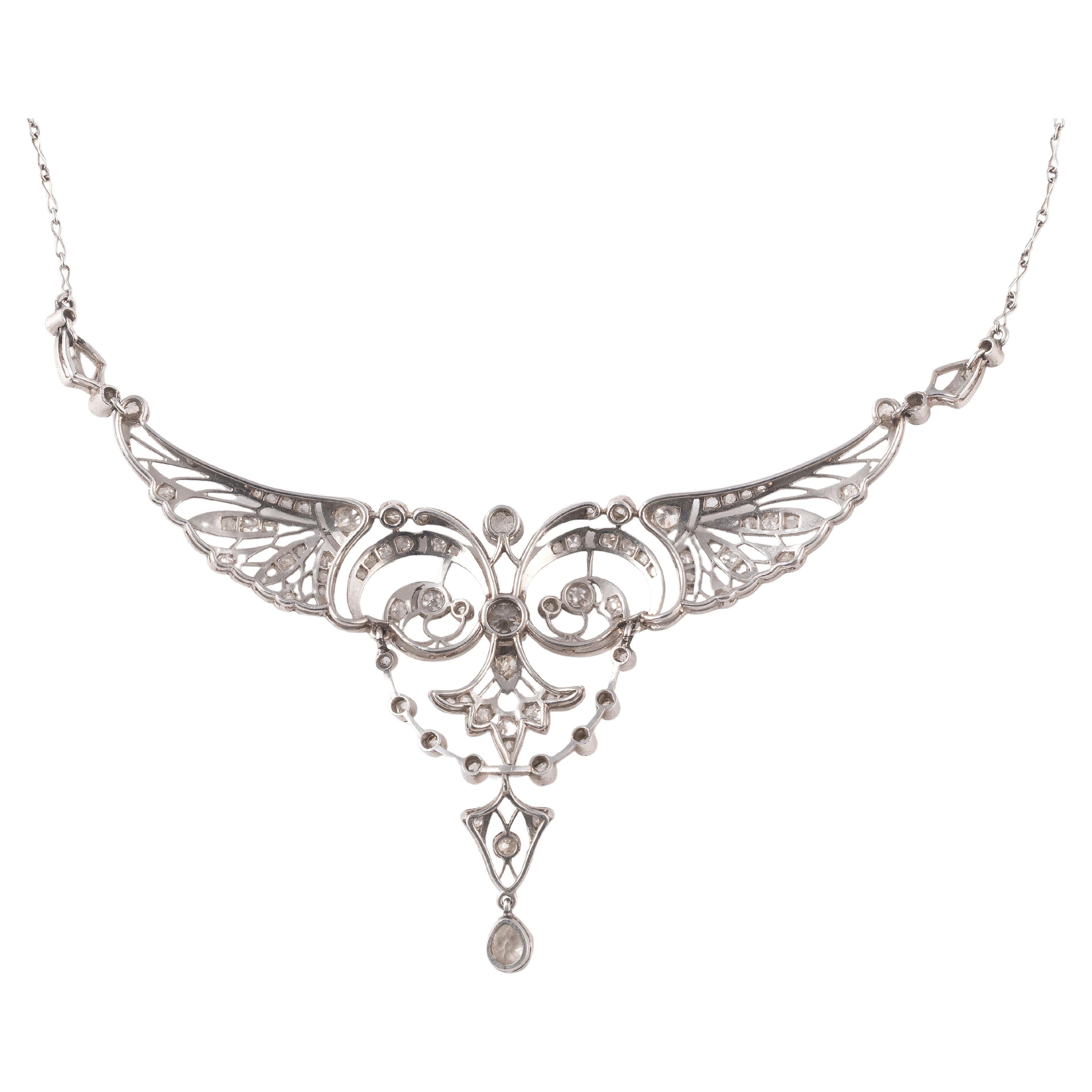 Belle Époque Belle Epoqué Platinum And Diamond Necklace circa 1910 For Sale