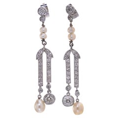 Belle Époque Platinum Diamond and Natural Pearl Drop Earrings
