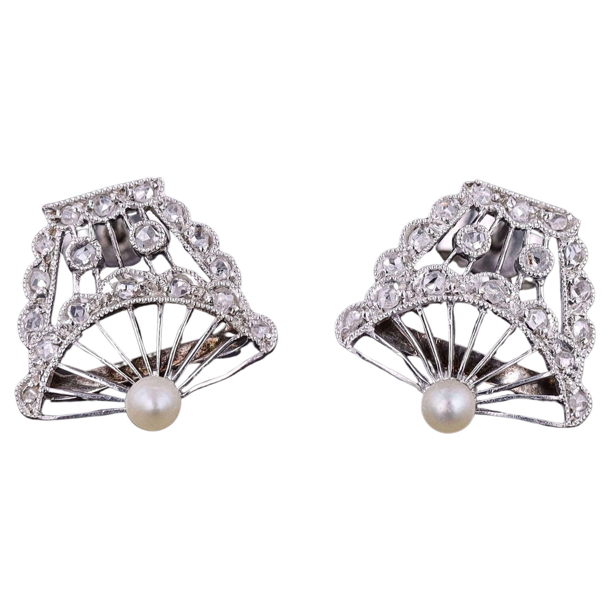 Belle Epoque Platinum Diamond and Pearl Earrings im Angebot