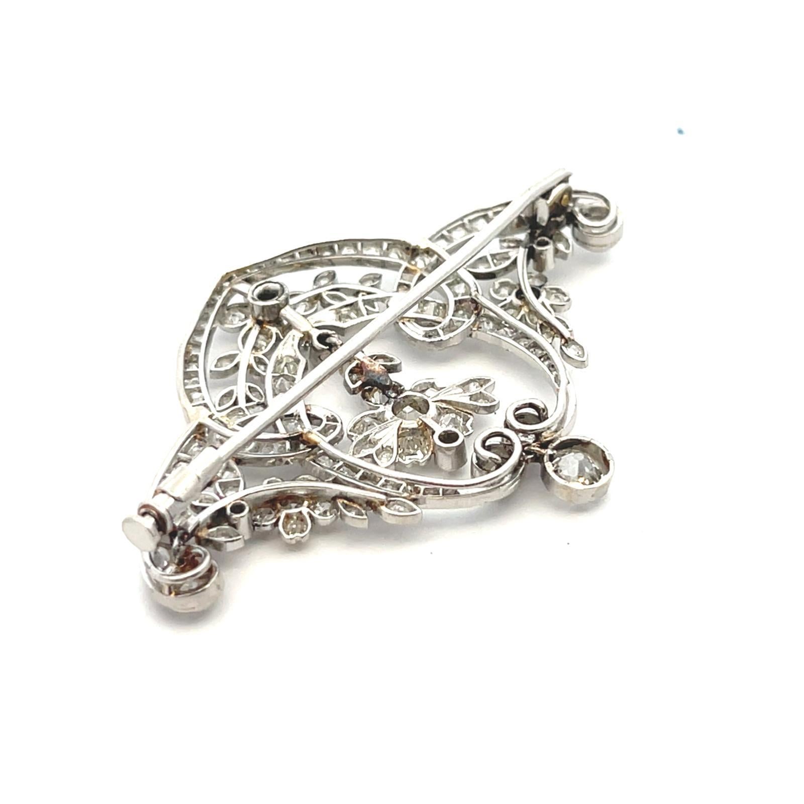 Belle Epoque Platin Diamant Blume (Alteuropäischer Brillantschliff) im Angebot