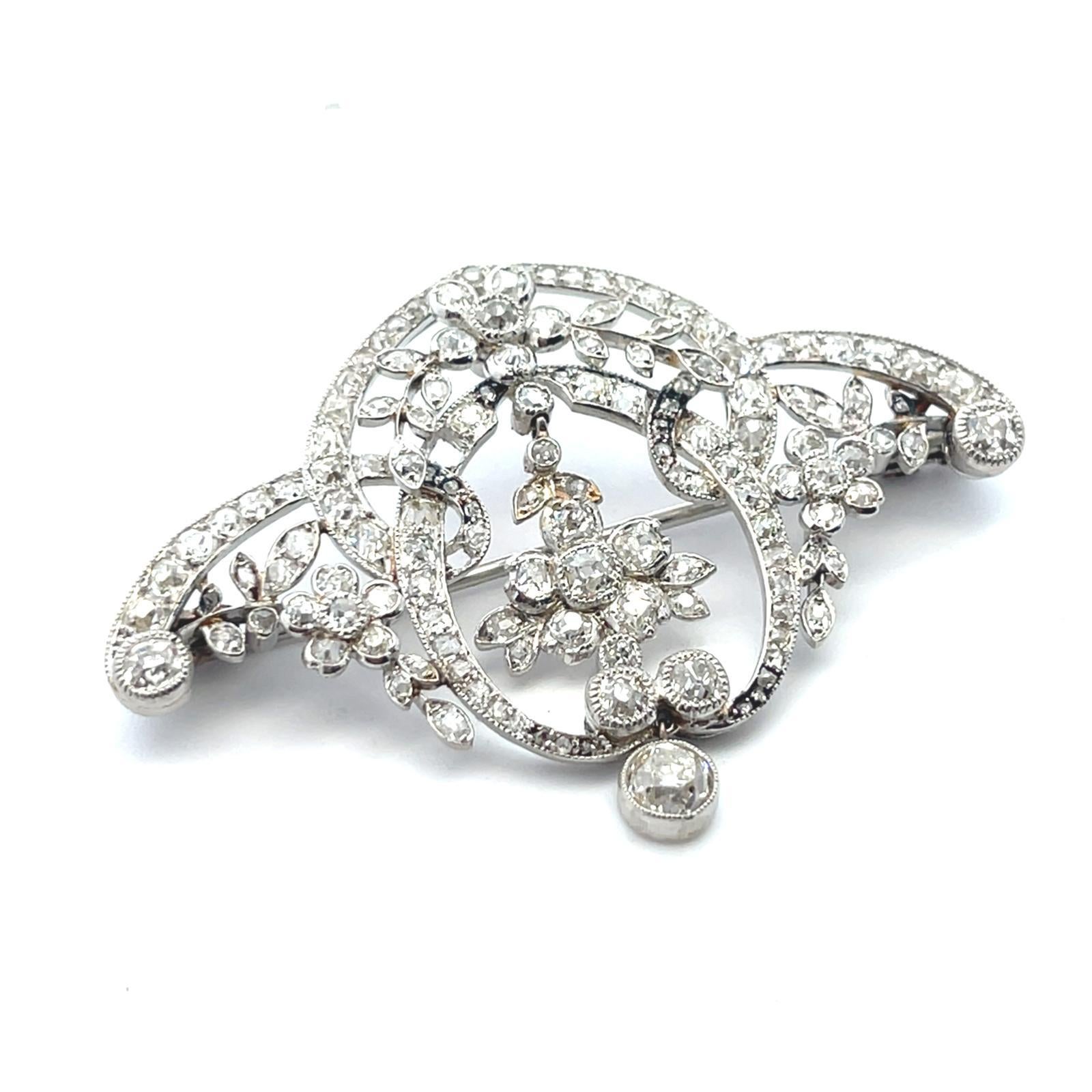 Belle Epoque Platin Diamant Blume im Zustand „Gut“ im Angebot in Miami, FL