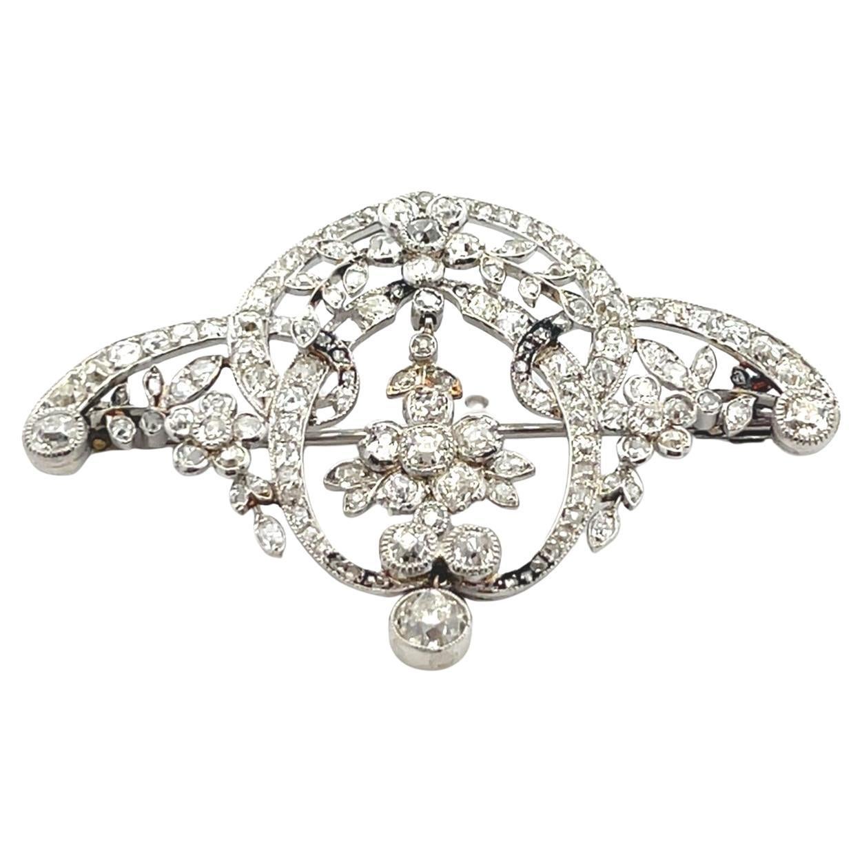 Belle Epoque Platin Diamant Blume im Angebot