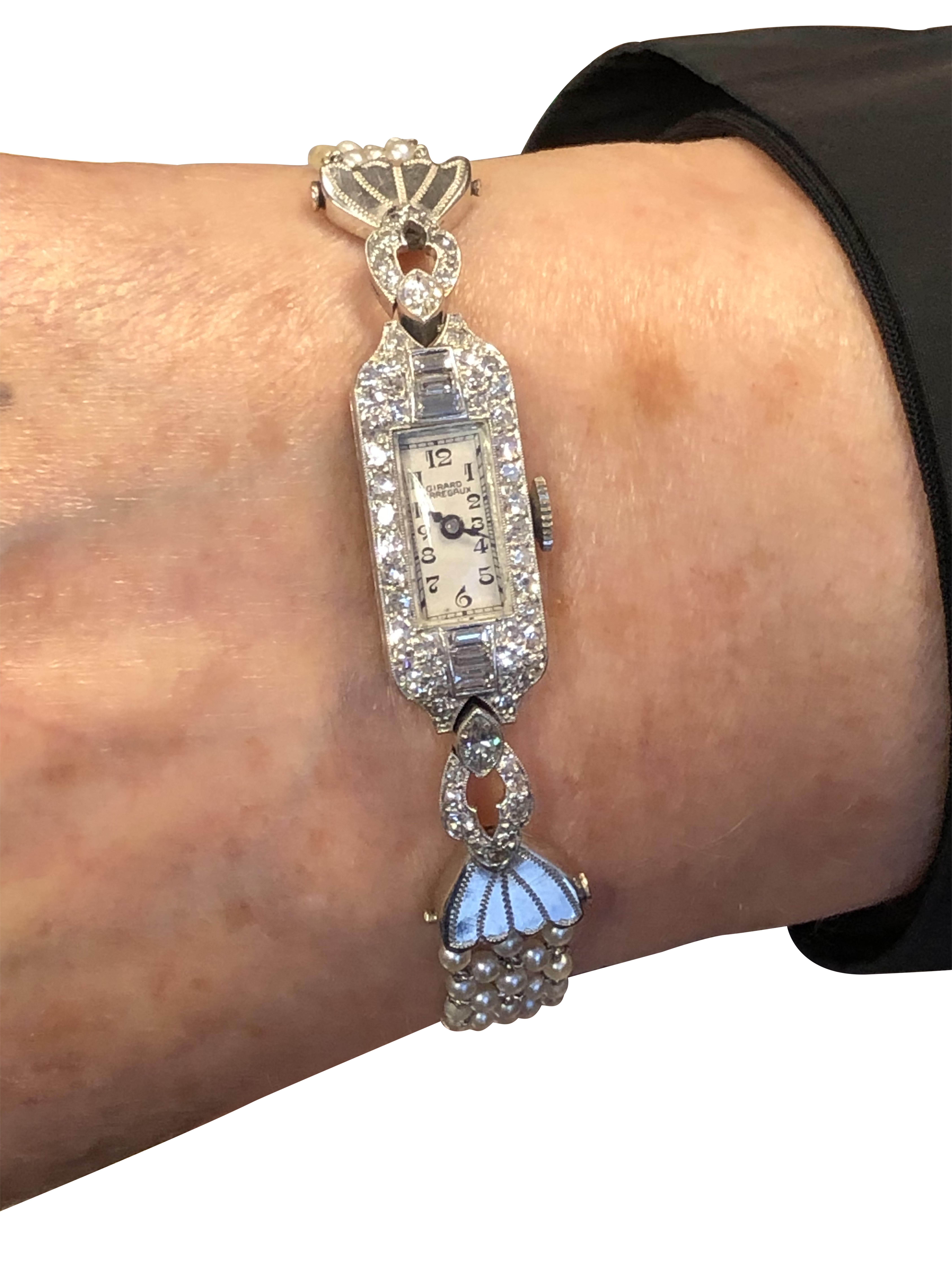 Belle Epoque Platinum Diamonds and Pearl Ladies Mechanical Wrist Watch 1