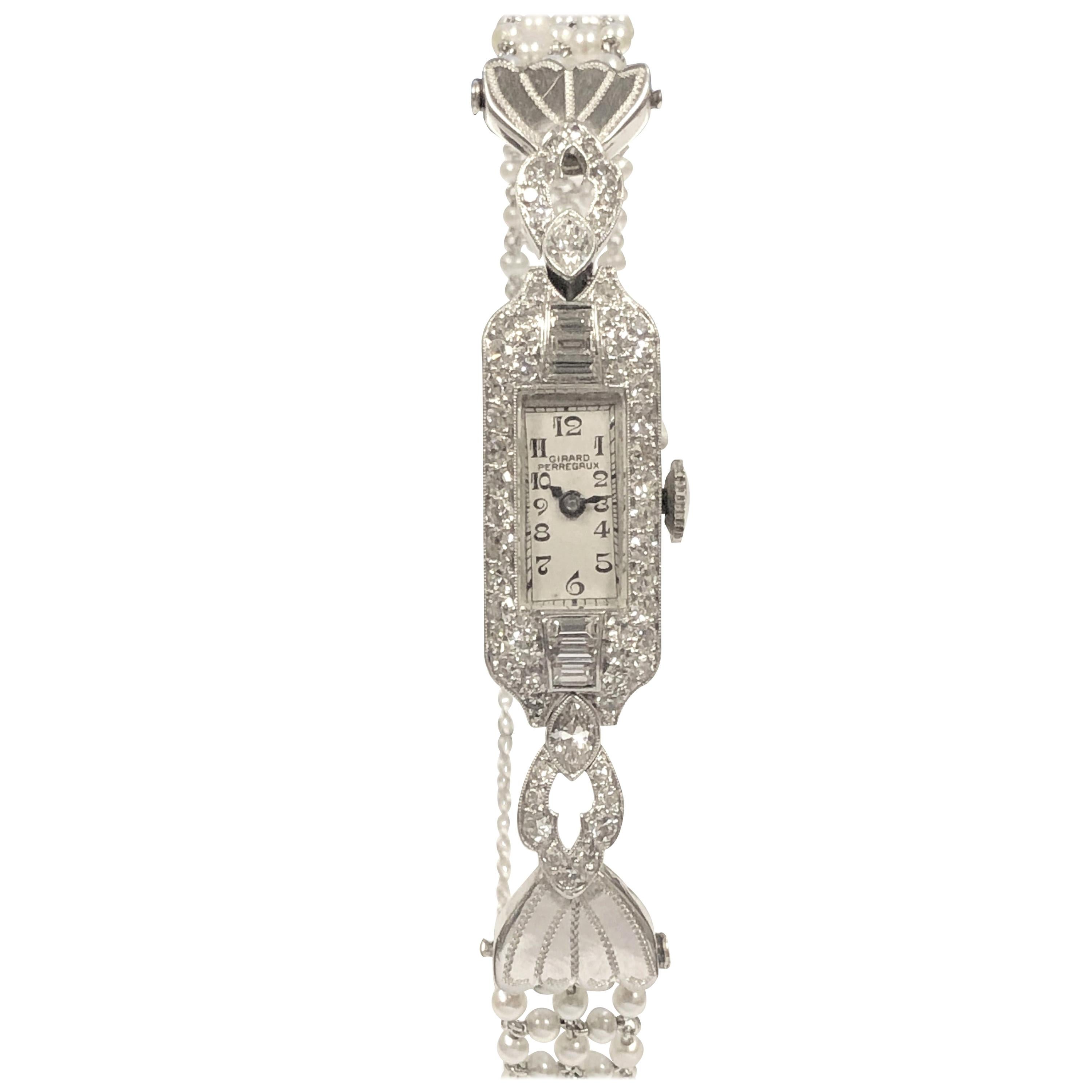 Belle Epoque Platinum Diamonds and Pearl Ladies Mechanical Wrist Watch