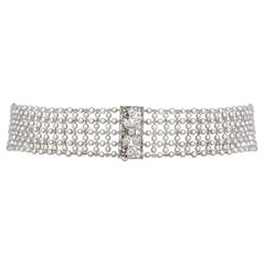 Belle Epoque Platinum Natural Seed Pearl Diamond Choker Convertible to Bracelets