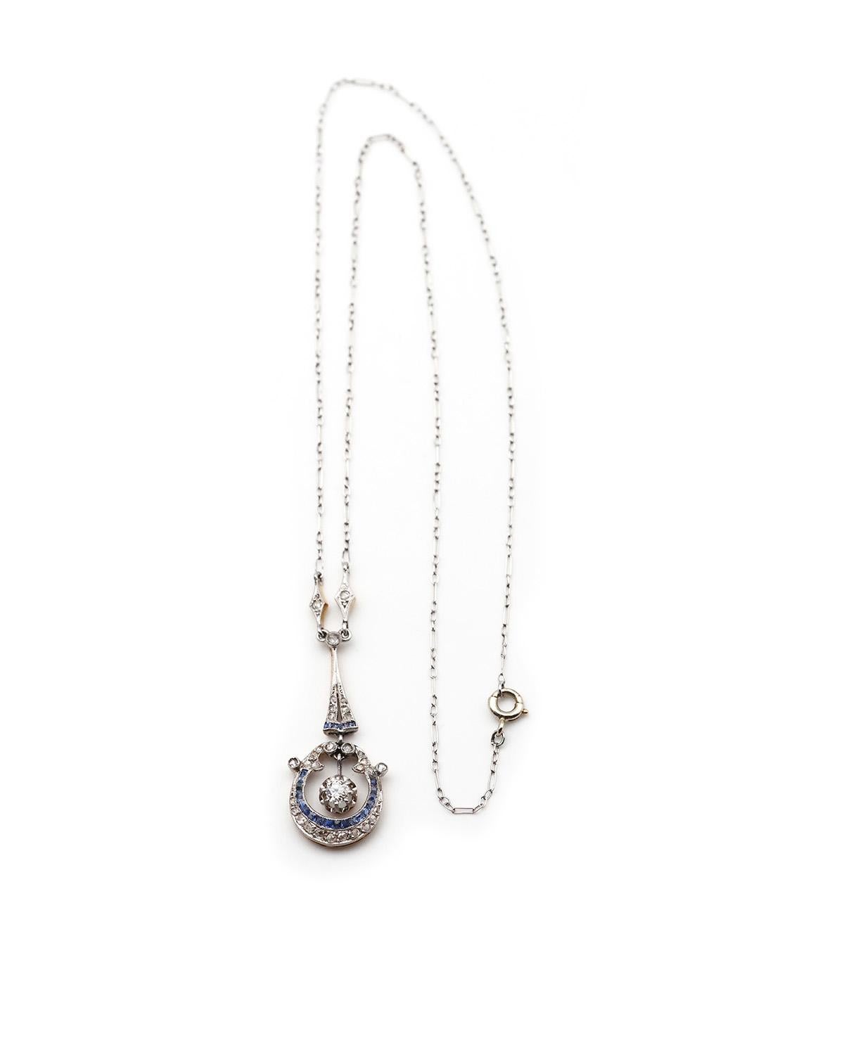 Collana Belle Epoque in platino con zaffiri e diamanti In condizioni buone in vendita a PARIS, FR