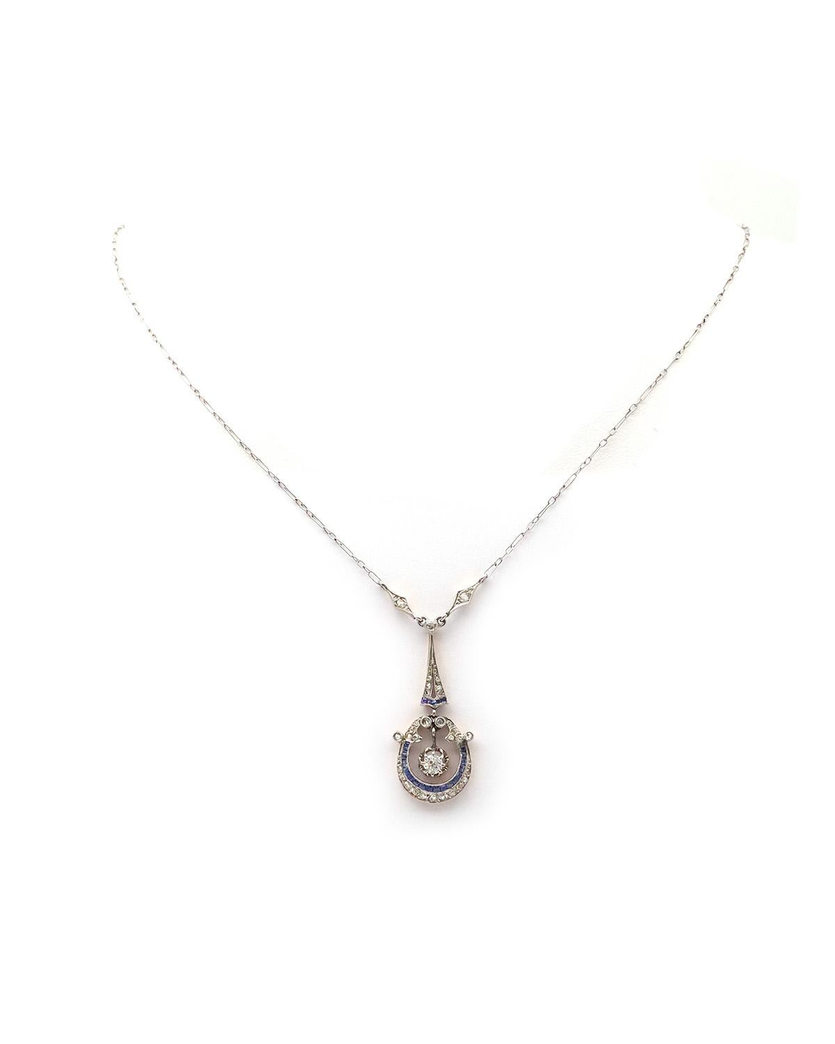 Collana Belle Epoque in platino con zaffiri e diamanti in vendita 1
