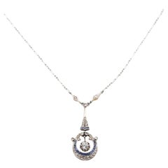 Antique Belle Epoque platinum necklace with sapphires and diamonds