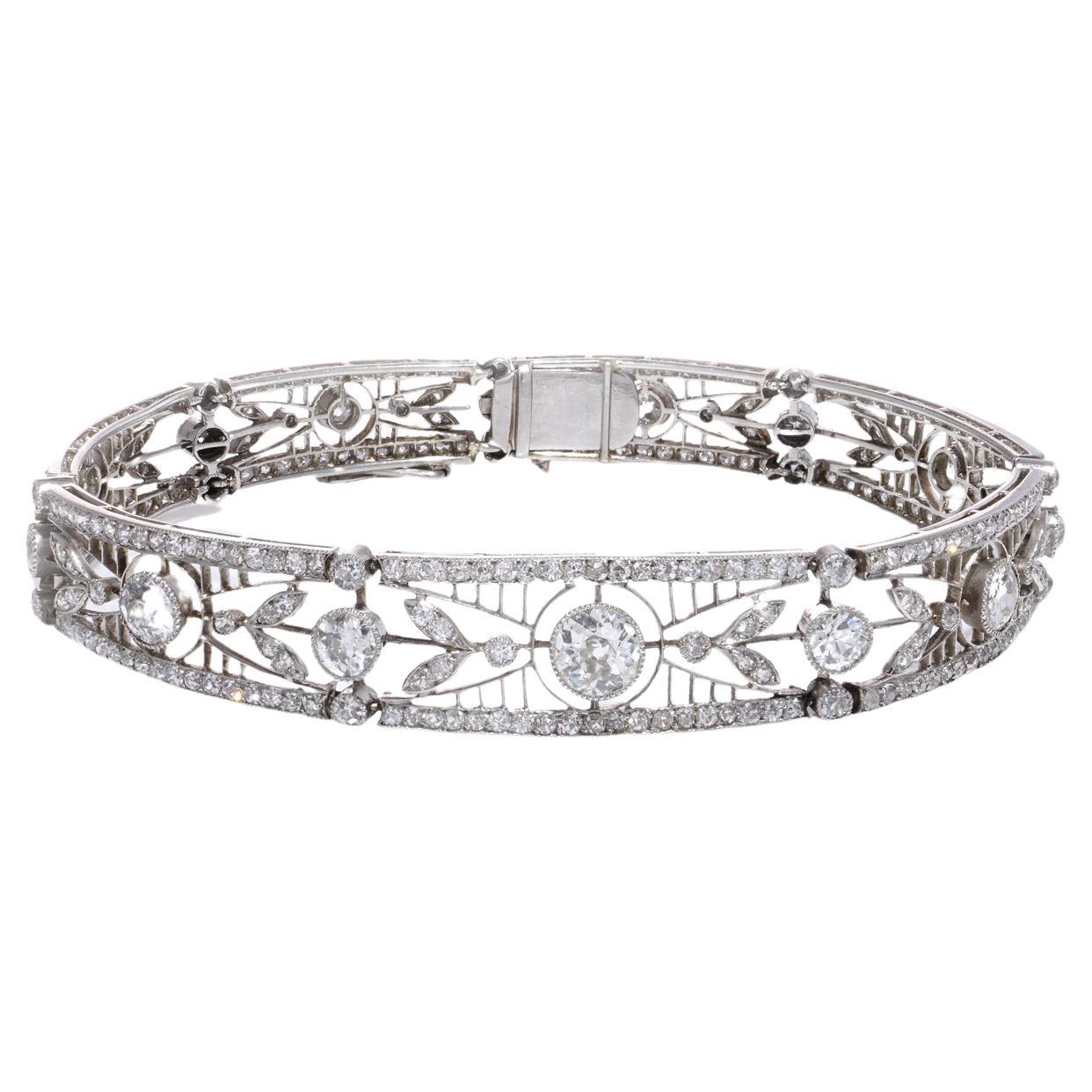 Belle Époque Platinum open-work link bracelet set with 4.15 cts of diamonds  For Sale