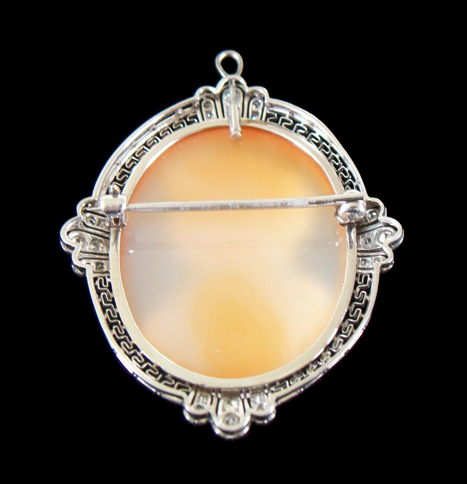 Belle Époque Platinum & Sardonyx Cameo Brooch/Pendant w/ Diamonds, 20th Century For Sale 4