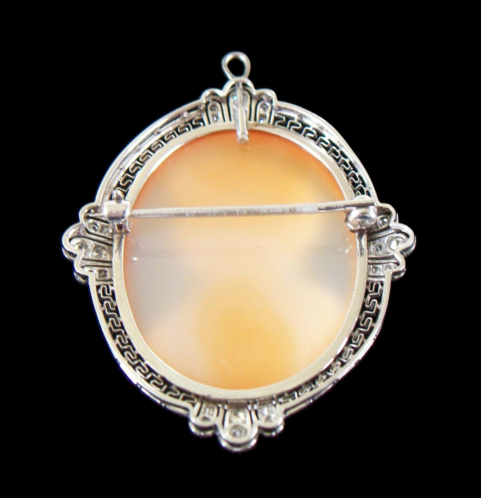 Belle Époque Platinum & Sardonyx Cameo Brooch/Pendant w/ Diamonds, 20th Century For Sale 5