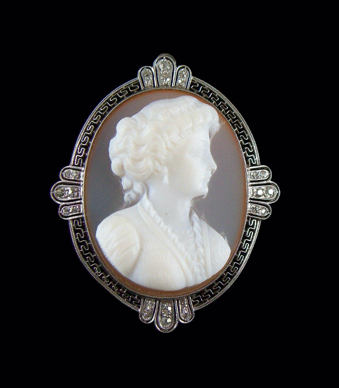 Belle Époque Platinum & Sardonyx Cameo Brooch/Pendant w/ Diamonds, 20th Century For Sale 5
