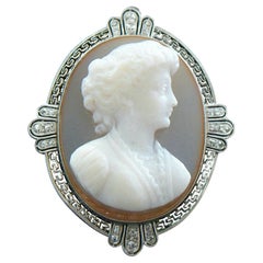 Belle Époque Platinum & Sardonyx Cameo Brooch/Pendant w/ Diamonds, 20th Century