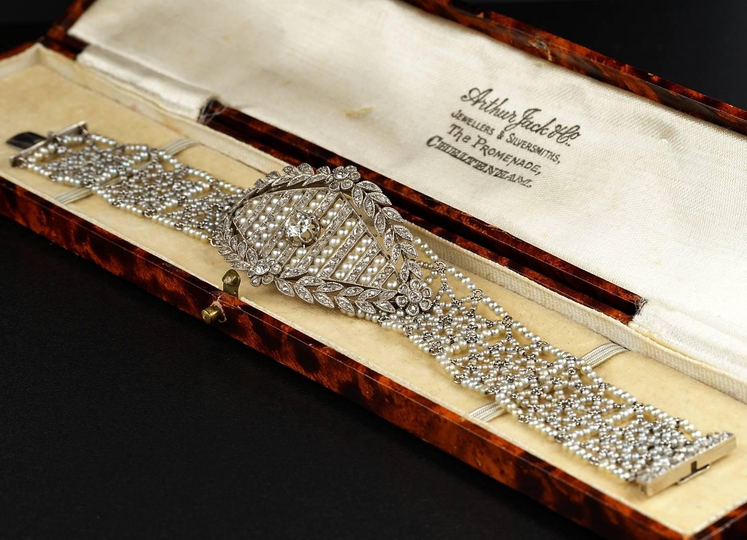 Women's Belle Époque Rare Platinum Diamond Seed Pearl Bracelet For Sale