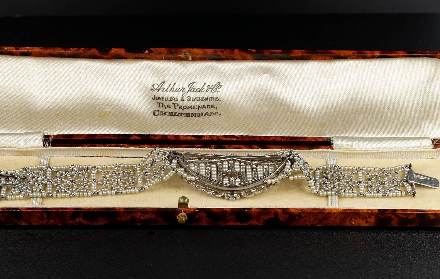 Belle Époque Rare Platinum Diamond Seed Pearl Bracelet For Sale 1