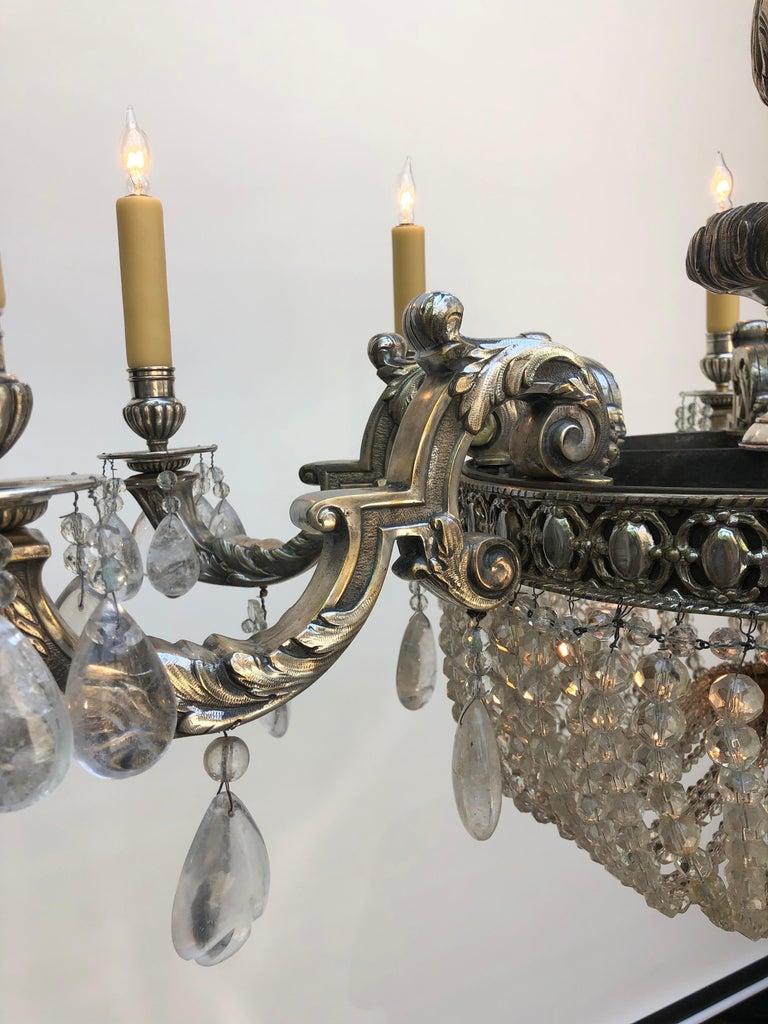 Belle Époque Rock Crystal Silver-Plated Bronze Chandelier, Early 20th Century For Sale 5