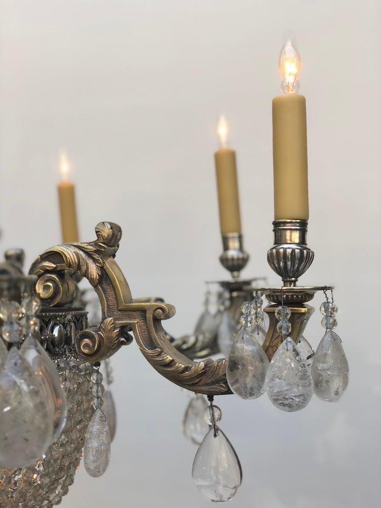 Belle Époque Rock Crystal Silver-Plated Bronze Chandelier, Early 20th Century In Good Condition For Sale In Charleston, SC