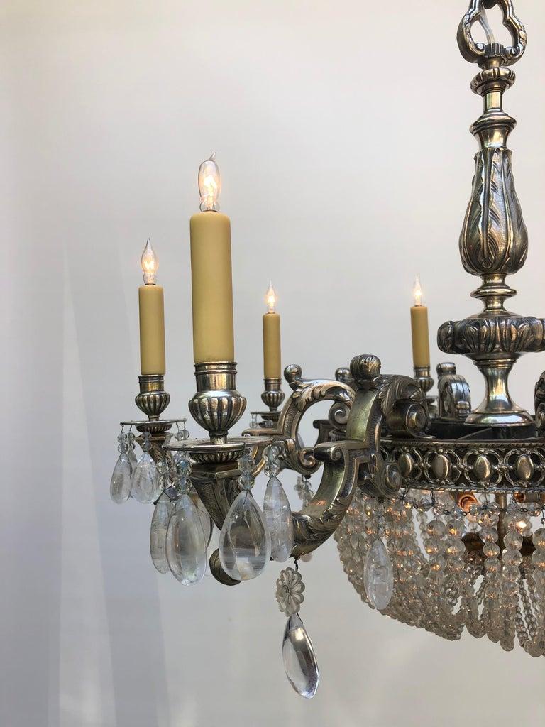 Belle Époque Rock Crystal Silver-Plated Bronze Chandelier, Early 20th Century For Sale 3