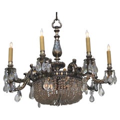 Belle Époque Rock Crystal Silver-Plated Bronze Chandelier, Early 20th Century
