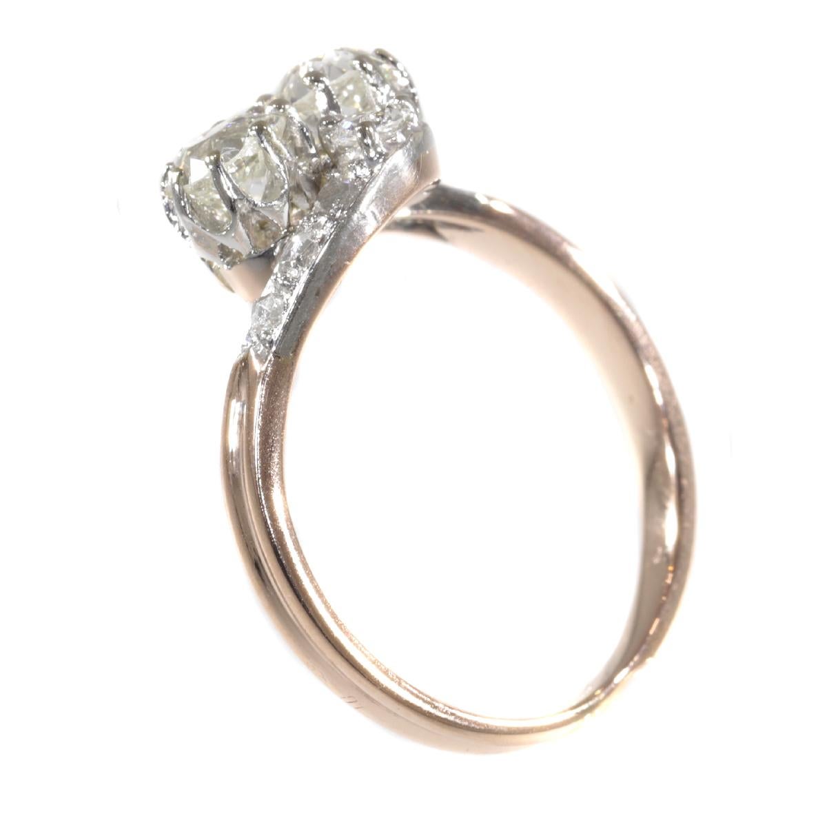 Belle Epoque Romantic Diamond Toi et Moi Engagement Ring, French for You and Me For Sale 1
