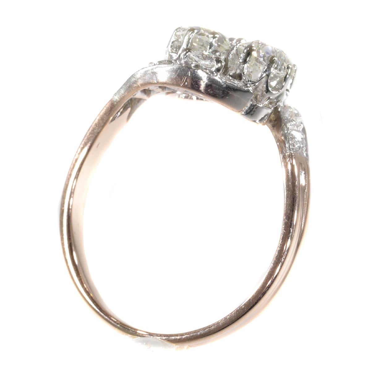 Belle Epoque Romantic Diamond Toi et Moi Engagement Ring, French for You and Me For Sale 2