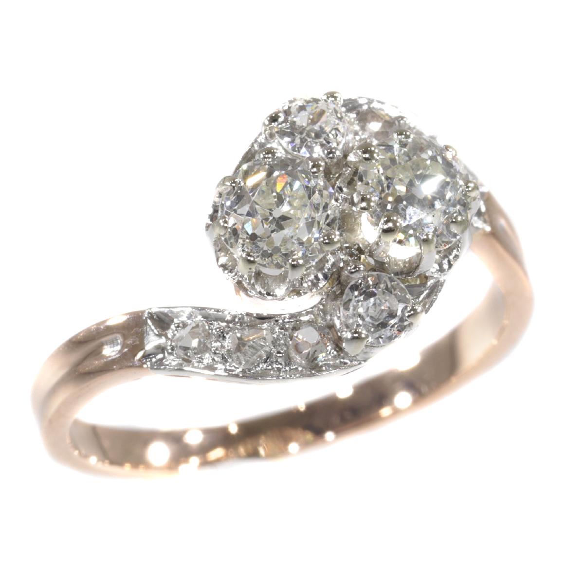 Belle Epoque Romantic Diamond Toi et Moi Engagement Ring, French for You and Me For Sale 3