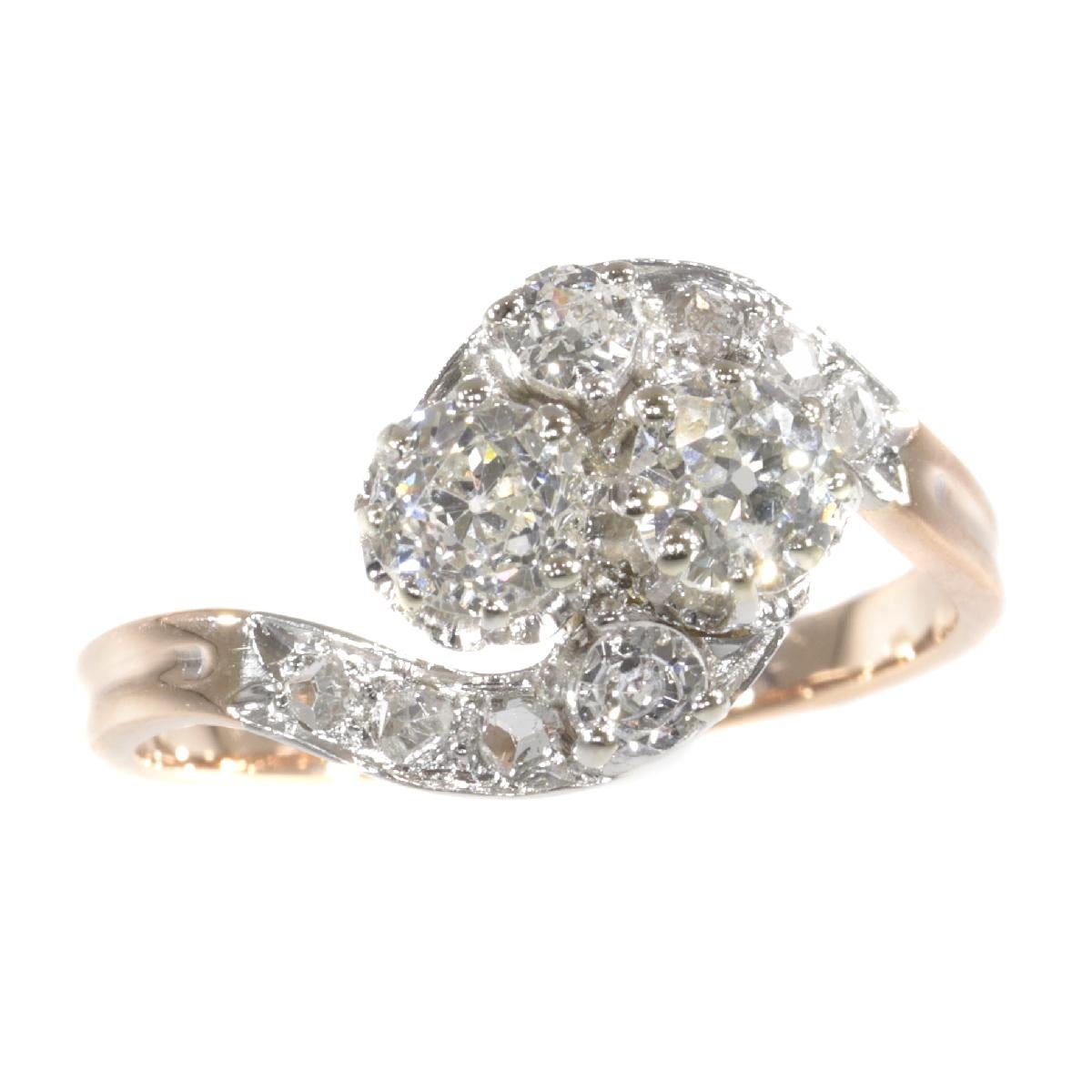 Belle Epoque Romantic Diamond Toi et Moi Engagement Ring, French for You and Me For Sale 4