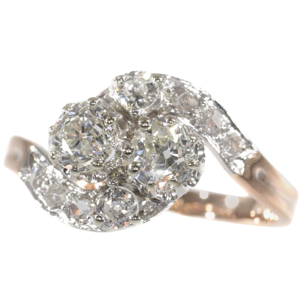 Belle Epoque Romantic Diamond Toi et Moi Engagement Ring, French for You and Me For Sale