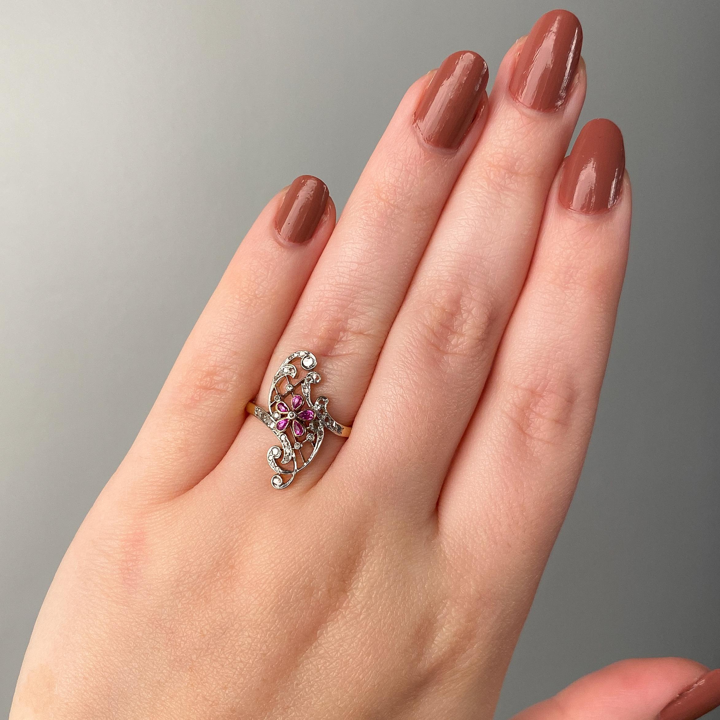 Bague Belle Epoque en or 18k avec rubis et diamants Pour femmes en vente