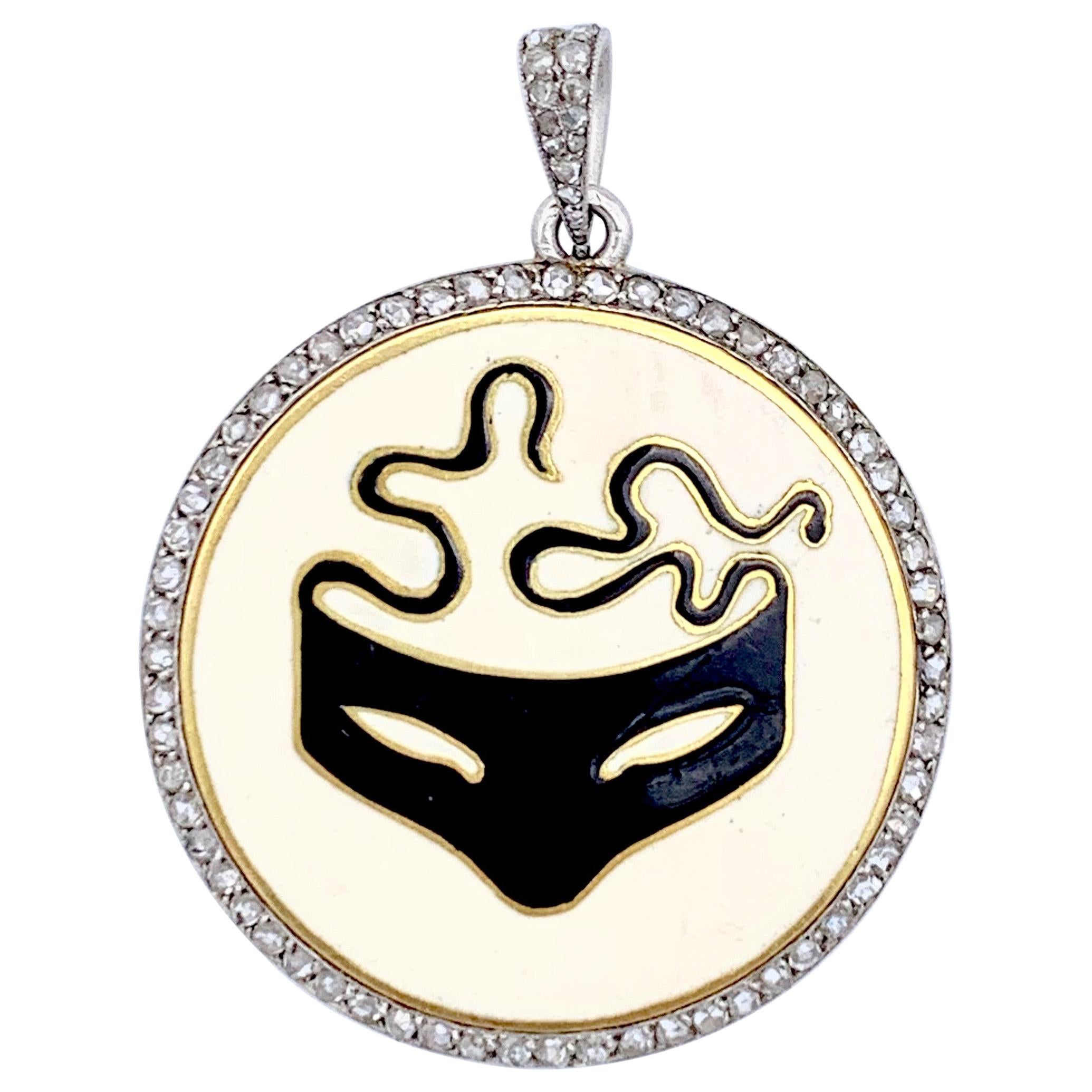 Belle Époque Cantacuzene Initials Masked Ball Diamond Gold Platinum Pendant 
