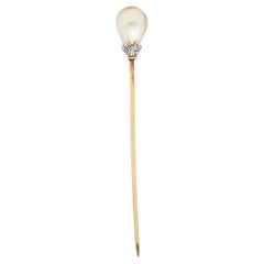 Belle Epoque Saltwater Natural Pearl Diamond Platinum 18 Karat Gold Stickpin