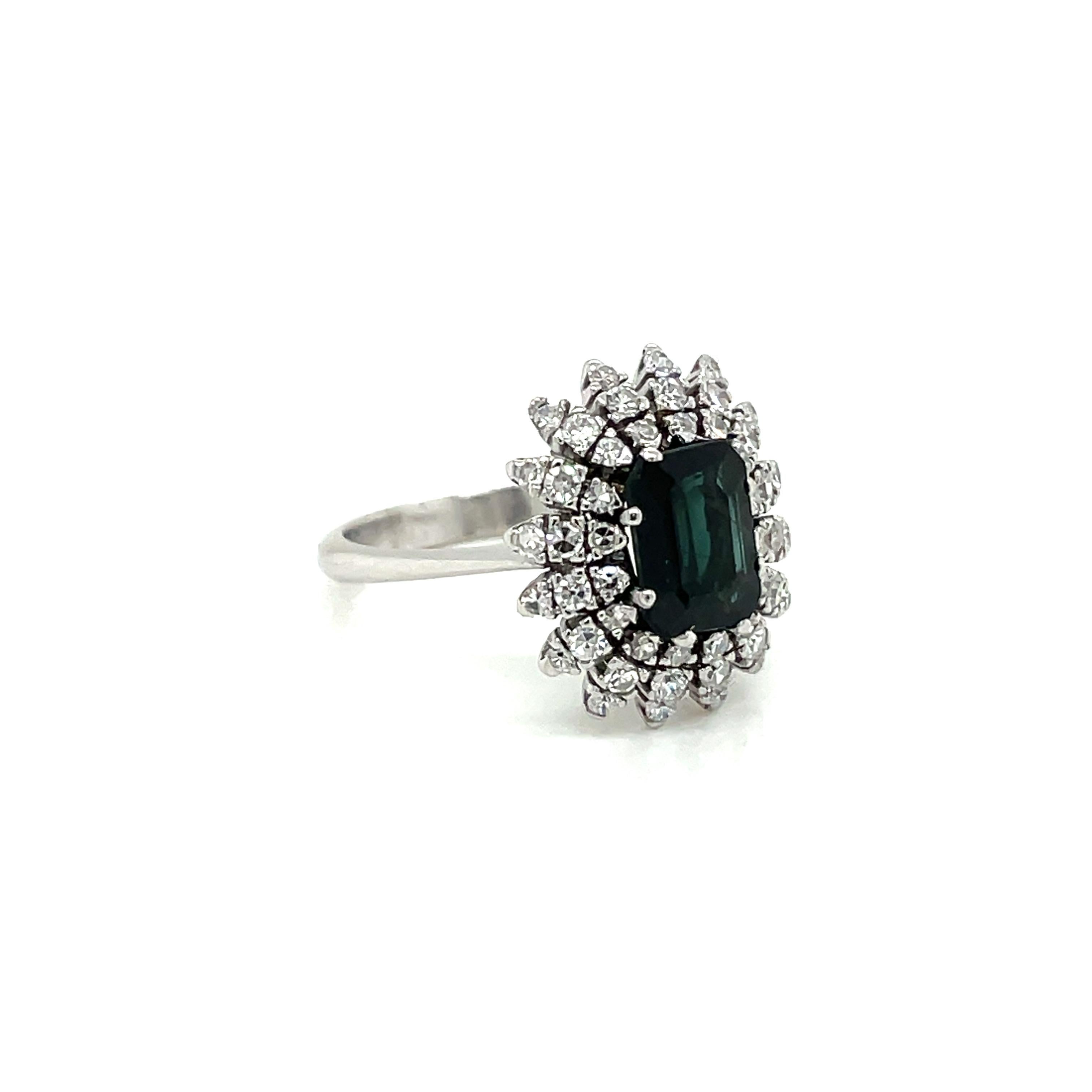 Belle Époque Saphir Diamant Verlobungsring (Smaragdschliff) im Angebot