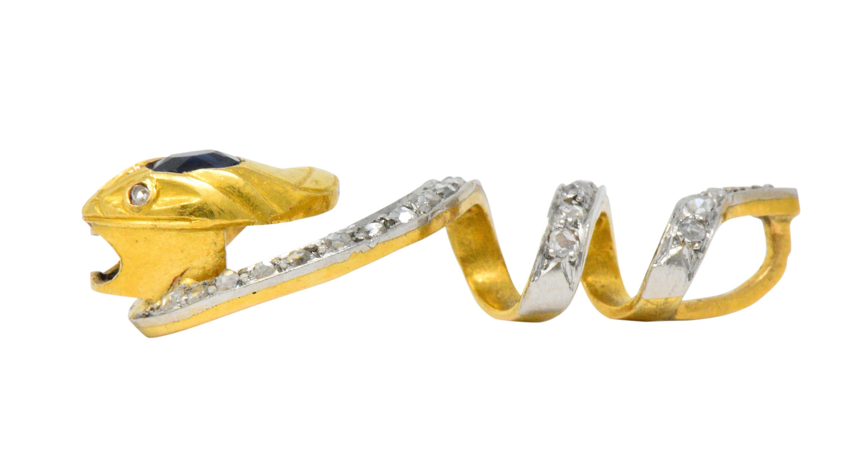 Belle Époque Sapphire Diamond Platinum-Topped 18 Karat Gold Snake Slide 1