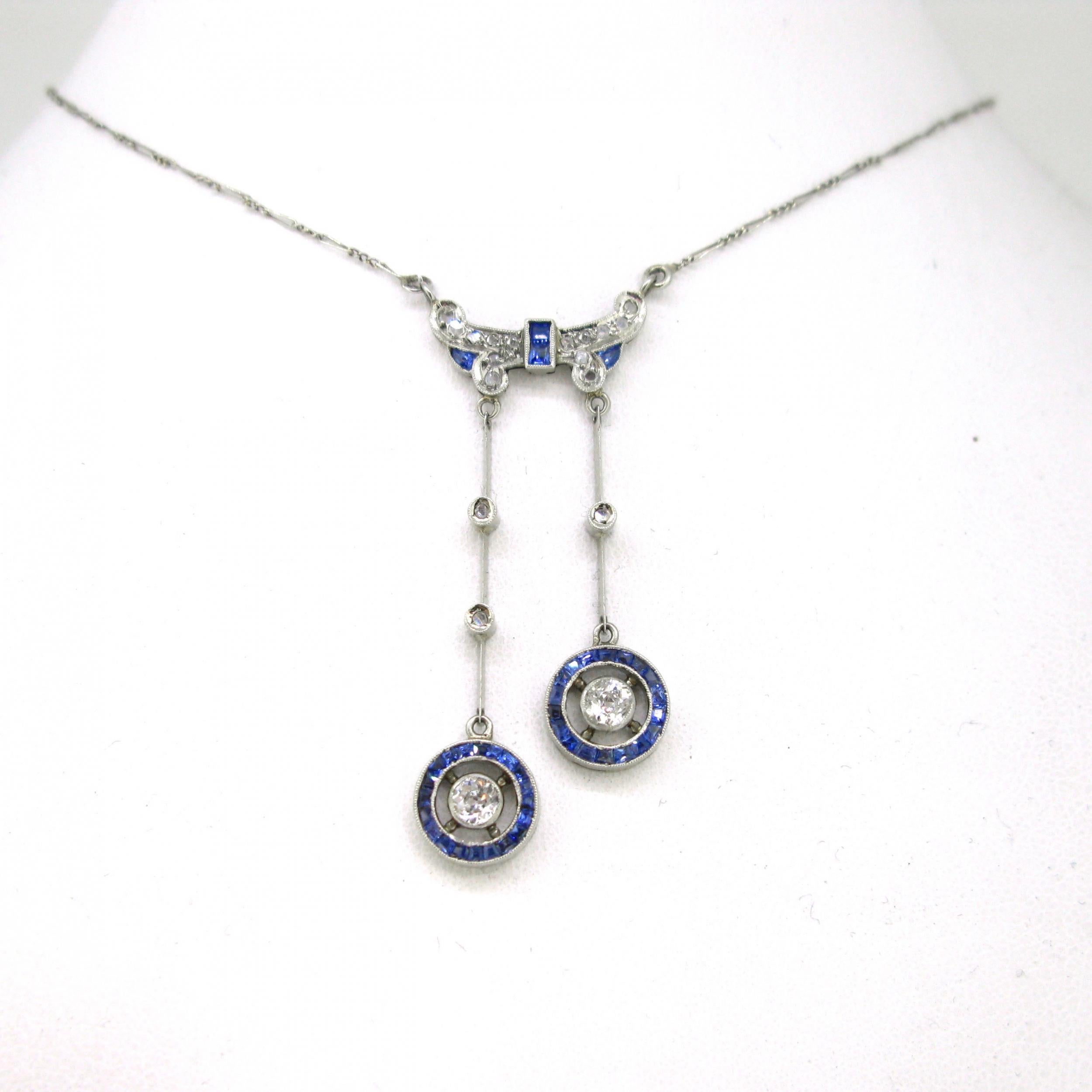 Edwardian Belle Epoque Sapphires & Diamonds Neglige Necklace, 18kt Gold & Platinum