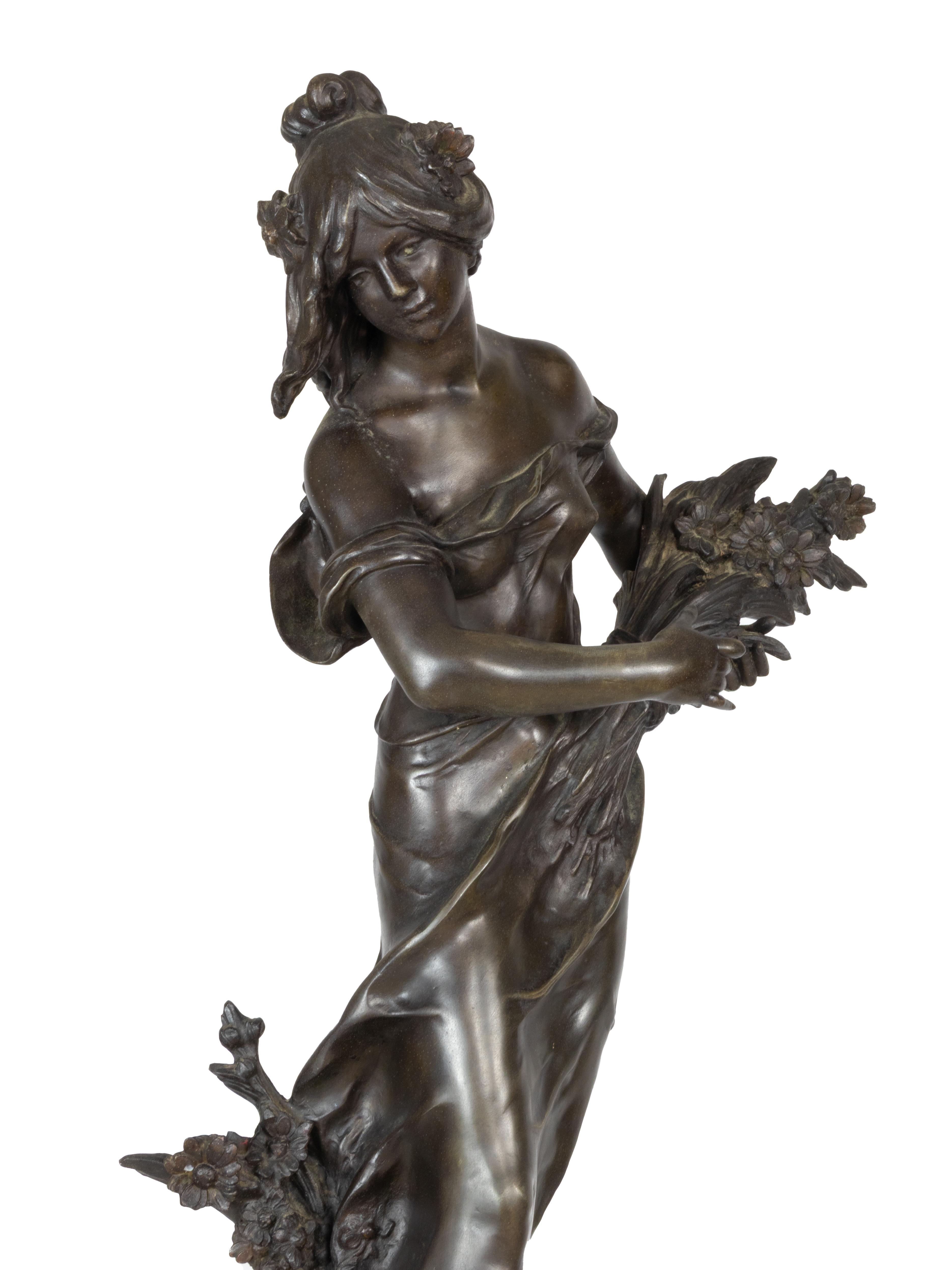 Zinco commerciale Scultura Belle Époque, Regina dei campi, XIX secolo in vendita