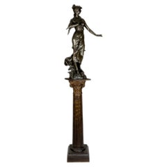 Belle Époque Sculpture, Woman With Roses by Aug. Moreau, 19th Century
