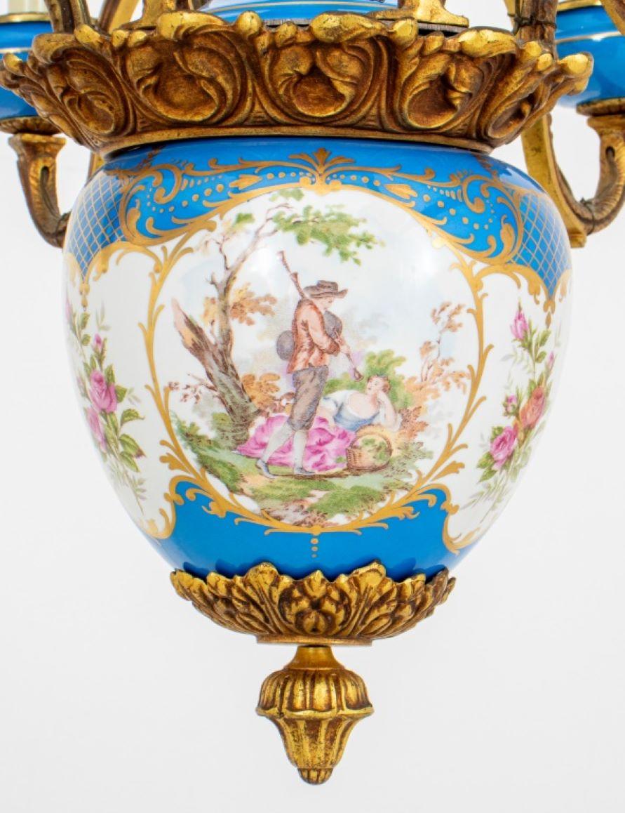Belle Epoque Sevres Ormolu Porcelain Chandelier In Good Condition For Sale In New York, NY