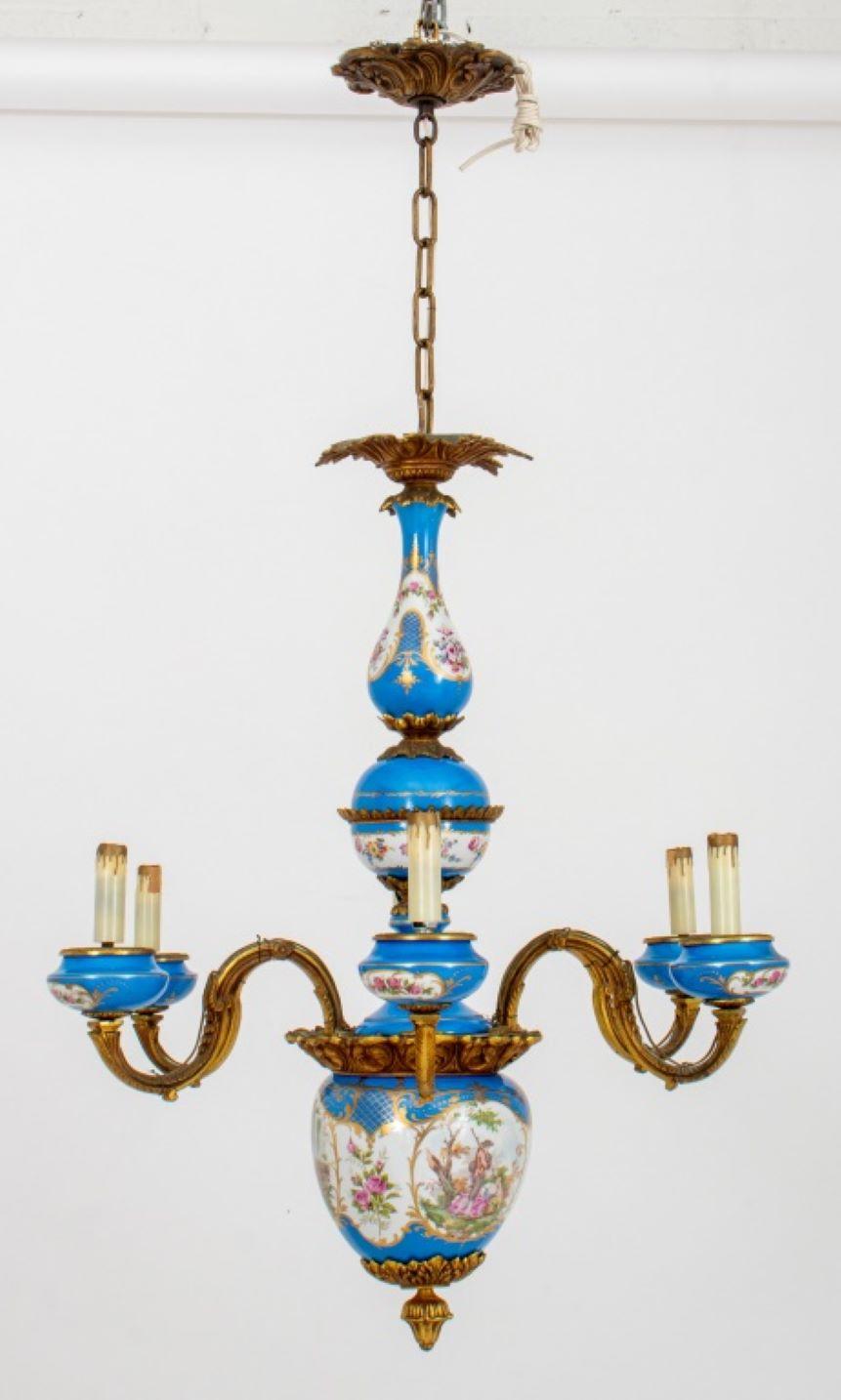 Belle Epoque Sevres Ormolu Porcelain Chandelier For Sale 1