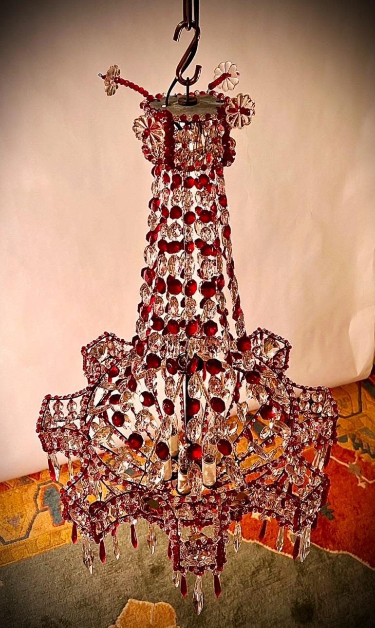 Belle Époque Belle Epoque Six-Light Crystal Chandelier, France For Sale