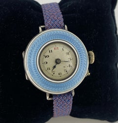 Belle Époque Solid Silver & Sky Blue Guilloché Enamel c1910 28mm Ladies' Watch