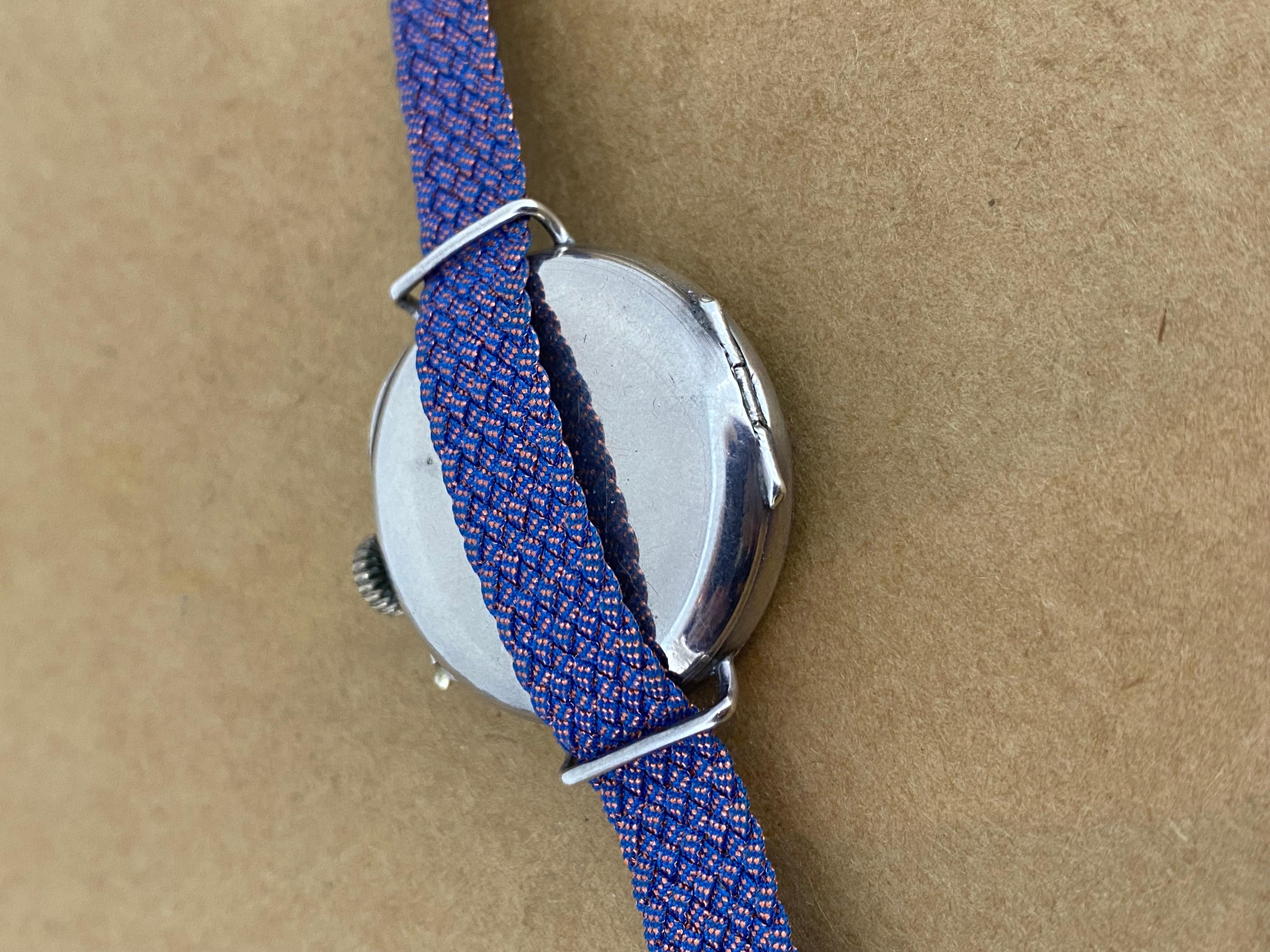 Belle Époque Solid Silver & Sky Blue Guilloché Enamel c1910 28mm Ladies' Watch For Sale 3
