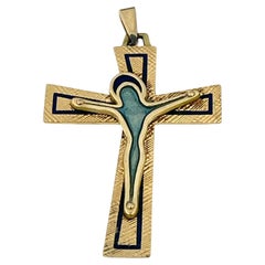 Used Belle-Epoque Spanish Crucifix 18 karat Yellow Gold with Enamel