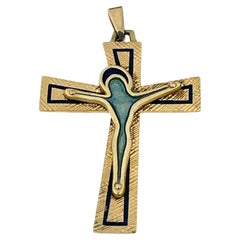 Antique Belle-Epoque Spanish Crucifix 18 karat Yellow Gold with Enamel