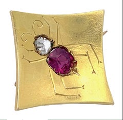 Belle Époque Spider Ruby Diamond 14kt Gold Brooch