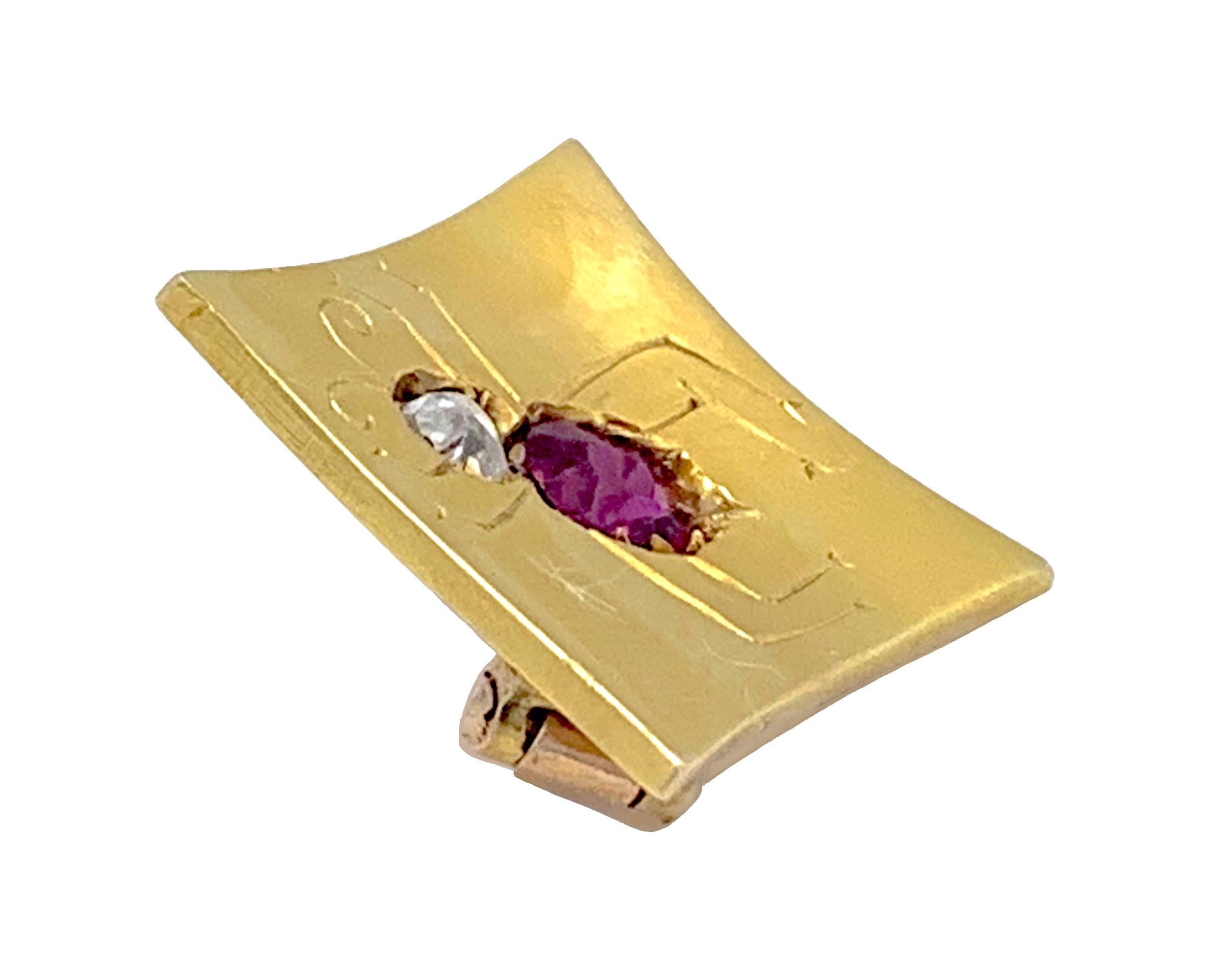 Old European Cut Belle Époque Spider Ruby Diamond 14kt Gold Brooch For Sale