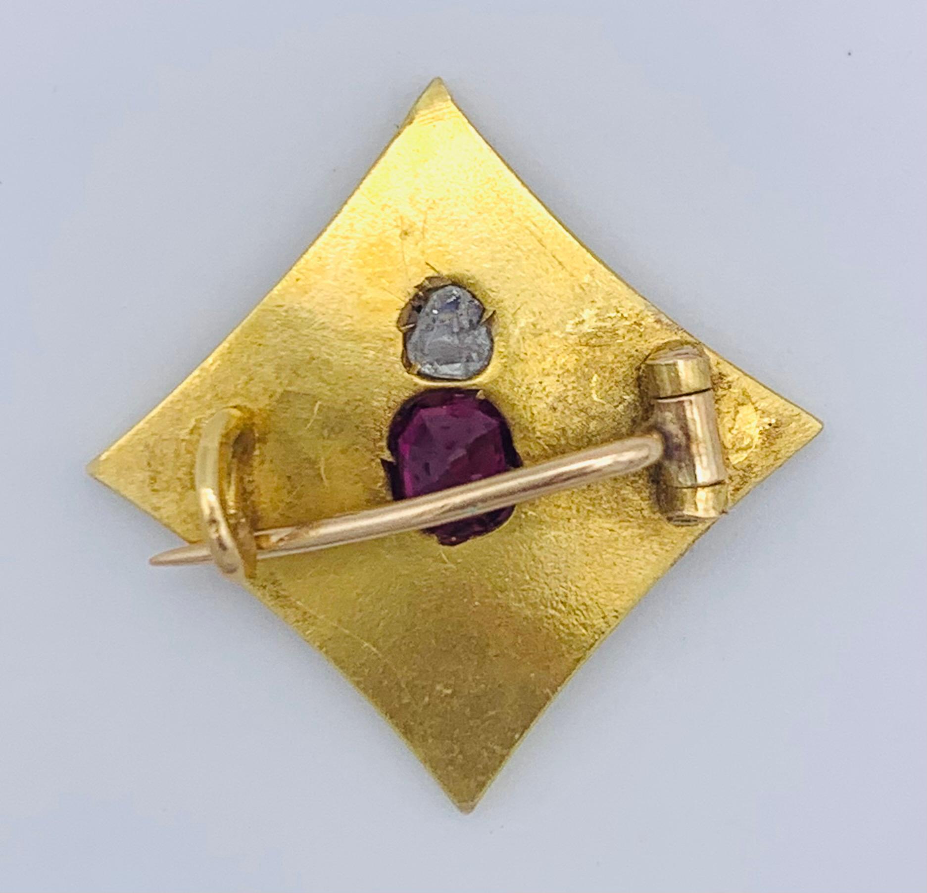 Broche Belle Époque Araña Rubí Diamante Oro 14kt en Bueno estado para la venta en Munich, Bavaria
